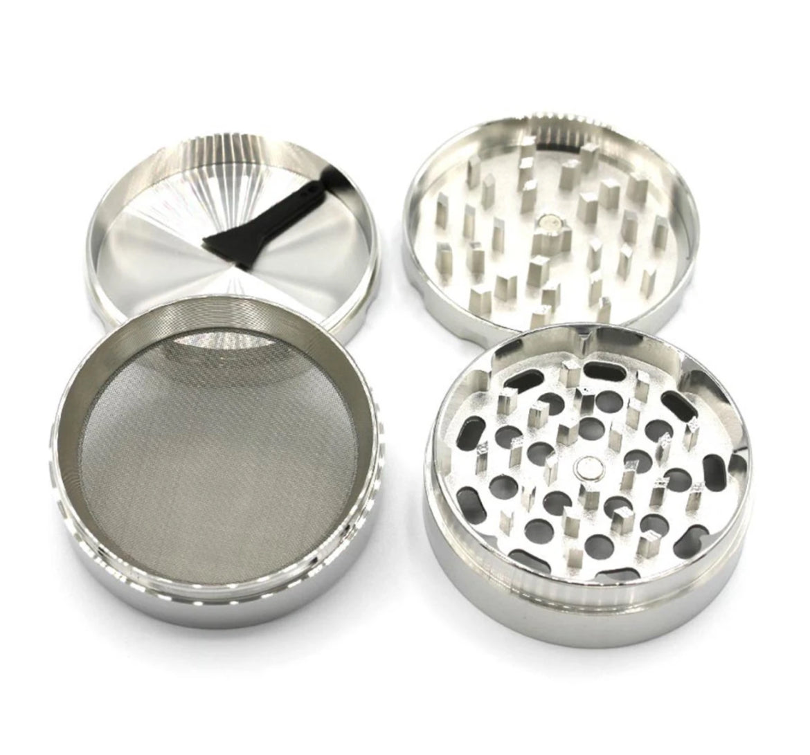 Grinder 4-teilig aus Aluminium – Ø 60 mm | Silber | Kräutermühle mit Sieb & Pollenfach