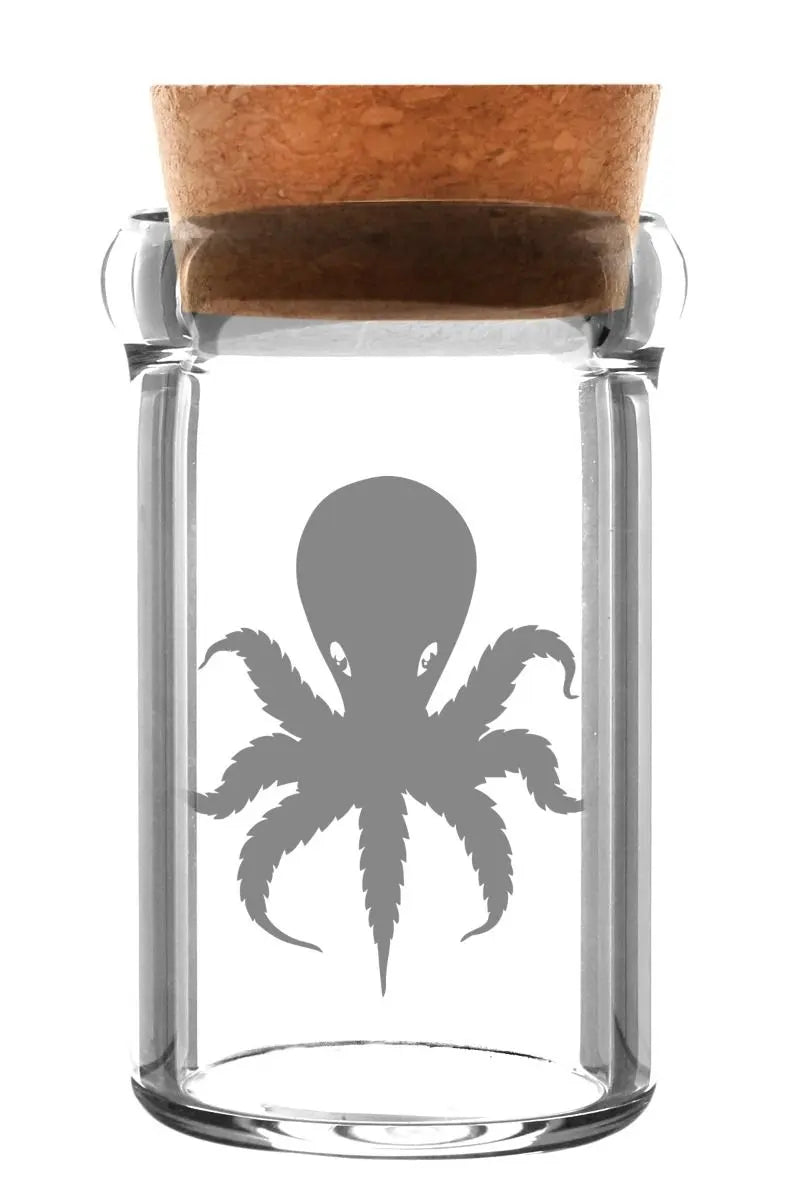 Octopus Glasbehälter mit Korken | Weedjar Vorratsglas 135 ml | Sandgestrahltes Motiv, luftdicht & aromadicht