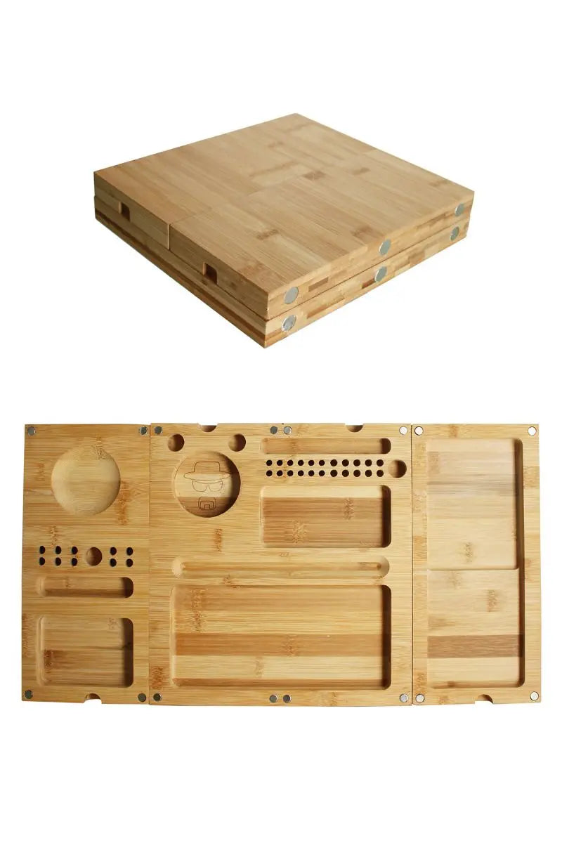 Heisenberg Rolling Tray Mega aus Bambus – 3-teiliges Magnet-Set mit Fächern & Mulden