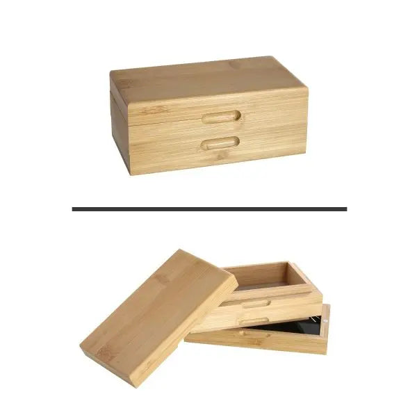 Rolling Box BIG aus Bambus – 22×19,5×8 cm | XXL Organizer mit 5 Fächern, Kräuterbox & Magnetverschluss | Personalisierbar