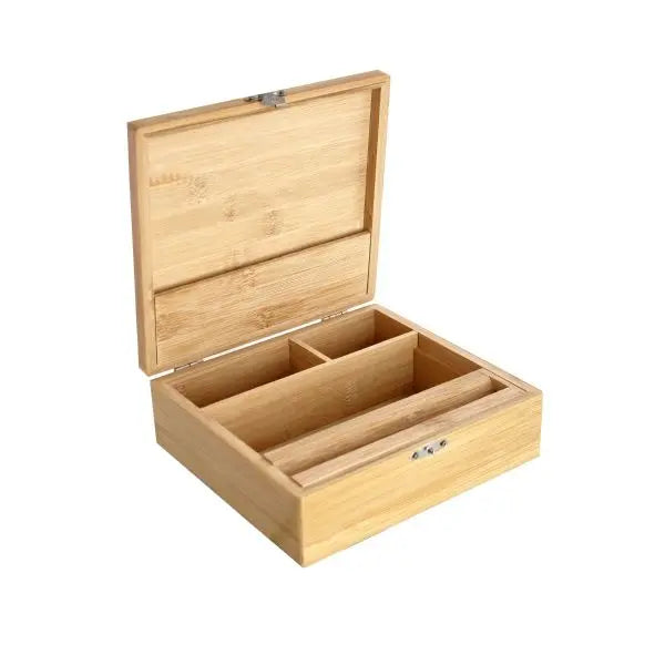Rolling Box Typ 3 aus Bambus – 19×17×6 cm | Organizer mit mehreren Fächern & V-Block Drehhilfe | Personalisierbar