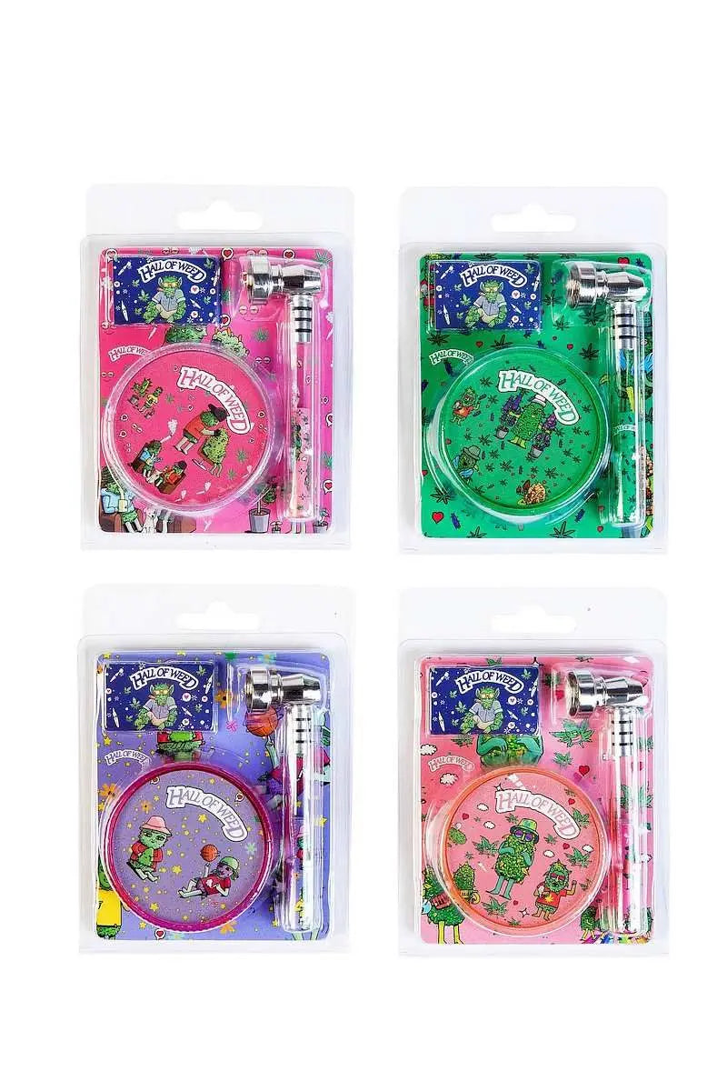 Mini Glas Pipe Set mit Grinder – Zufälliges Design