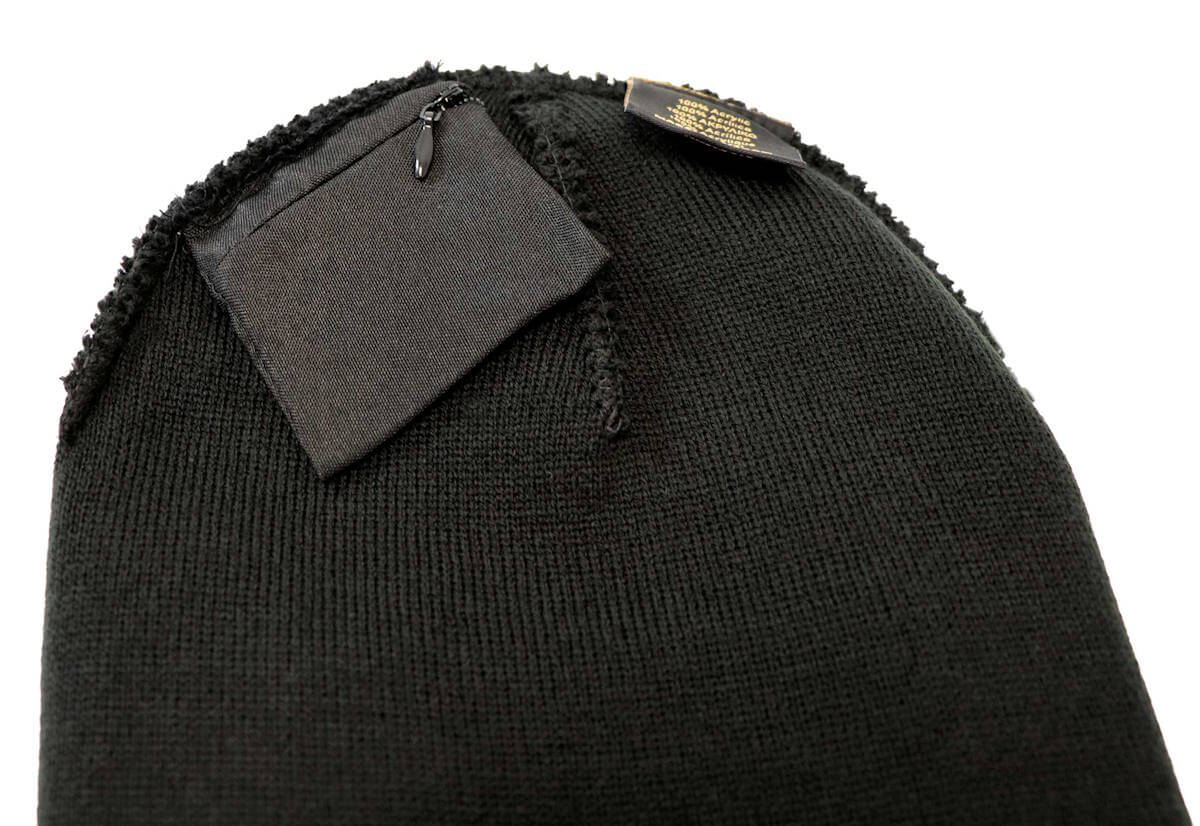 RAW Stash Beanie Mütze mit Geheimfach – Schwarz & Beige – Winter Strickmütze mit versteckter Tasche