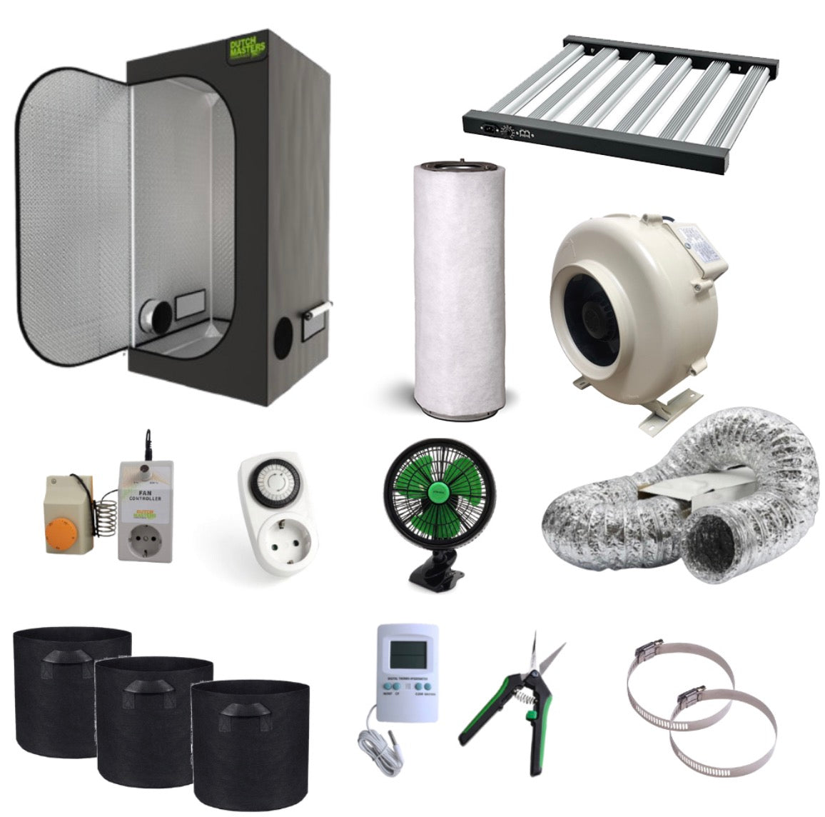 Komplettset 120×120×200 cm mit 360 W LED, Abluft & Zubehör – Profi Growbox Set Plug & Play