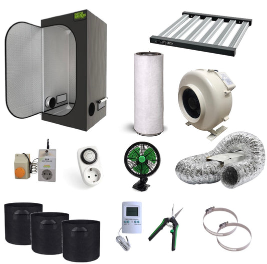 Komplettset 120×120×200 cm mit 360 W LED, Abluft & Zubehör – Profi Growbox Set Plug & Play