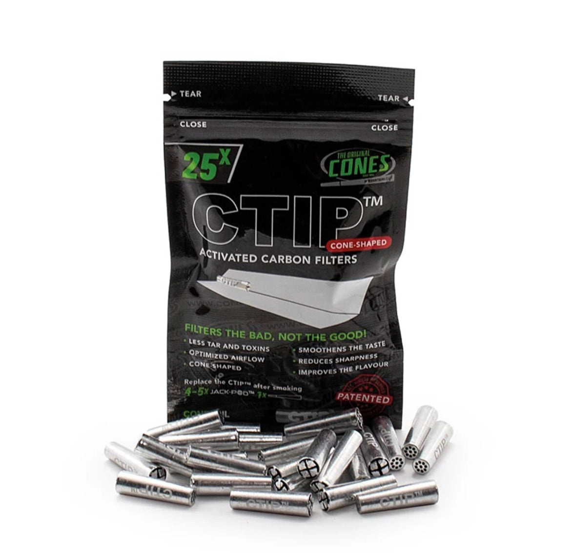 CTIP Aktivkohlefilter – Konische Filter Ø 6–7 mm | Für Joints & Cones | Metall-Tip mit Carbon
