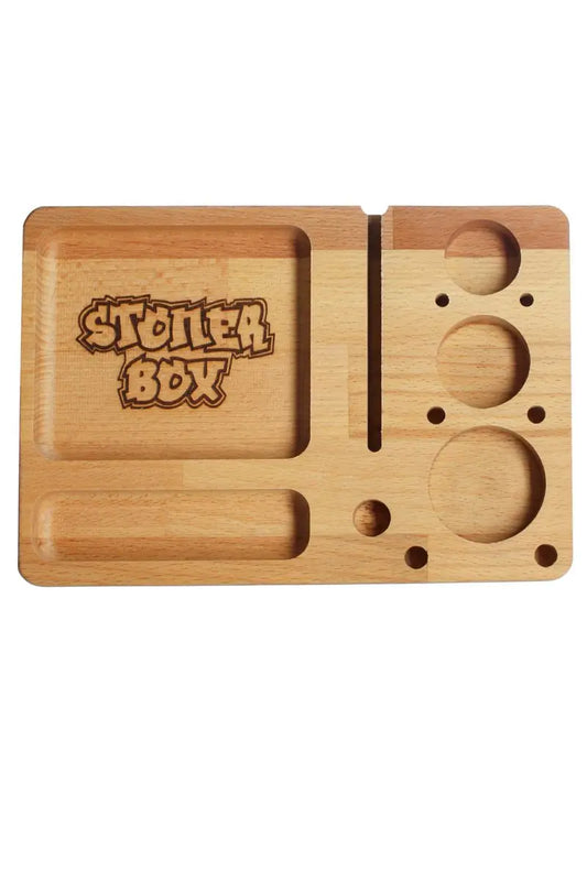Rolling Tray StonerBox aus Buchenholz 23x16 cm – Praktisches Dreh- und Aufbewahrungsbrett für Grinder, Papers & Filter