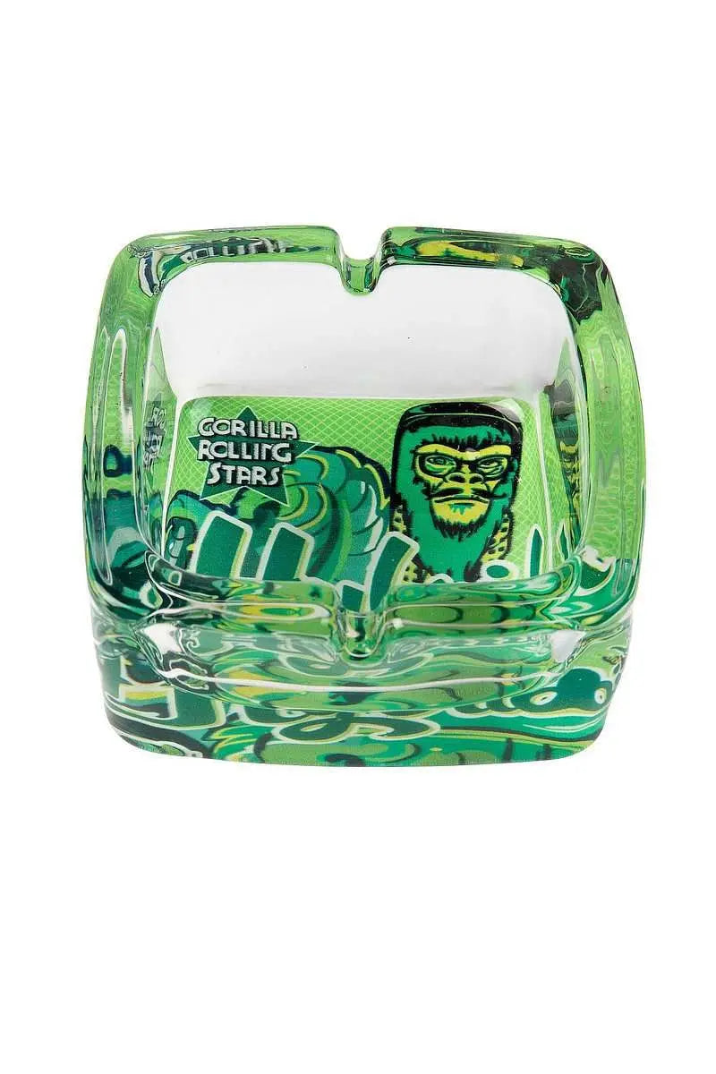 Ape Bro Glas-Aschenbecher – Premium Square Ashtray in 3 Designs (grün, orange, lila)