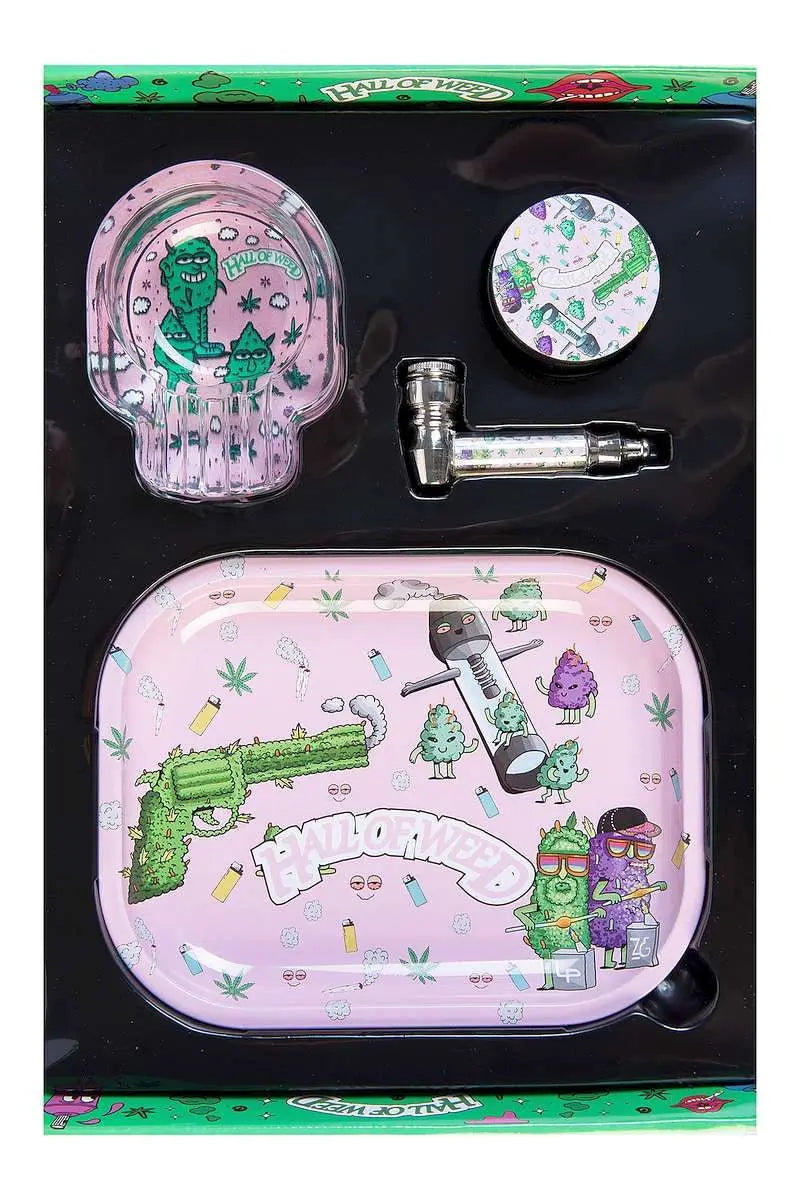 Hall of Weed Raucherset – Komplettset mit Tray, Aschenbecher, Grinder & Pfeife (3 Designs wählbar)