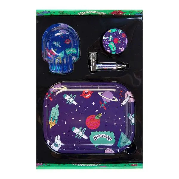 Hall of Weed Raucherset – Komplettset mit Tray, Aschenbecher, Grinder & Pfeife (3 Designs wählbar)