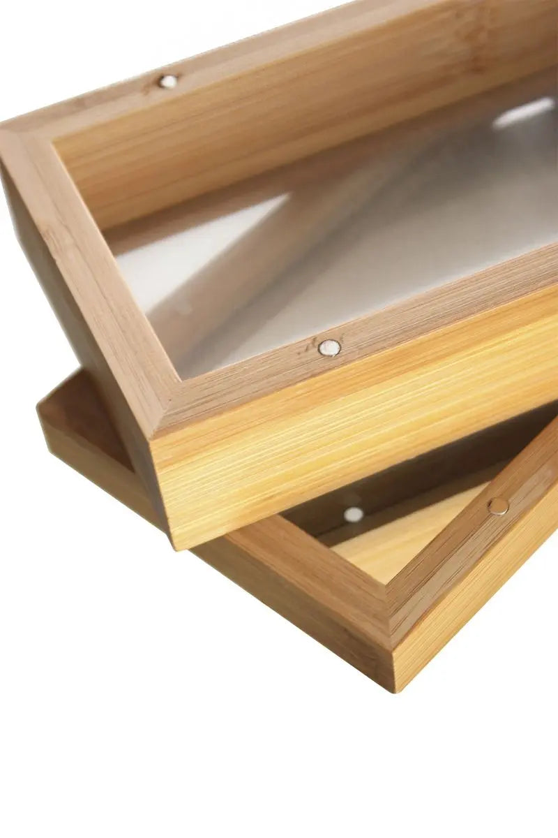 HNBG Siebbox aus Bambus – 3-lagige Pollenbox mit Sieb und Spiegelboden (15,5 × 9 × 6 cm)