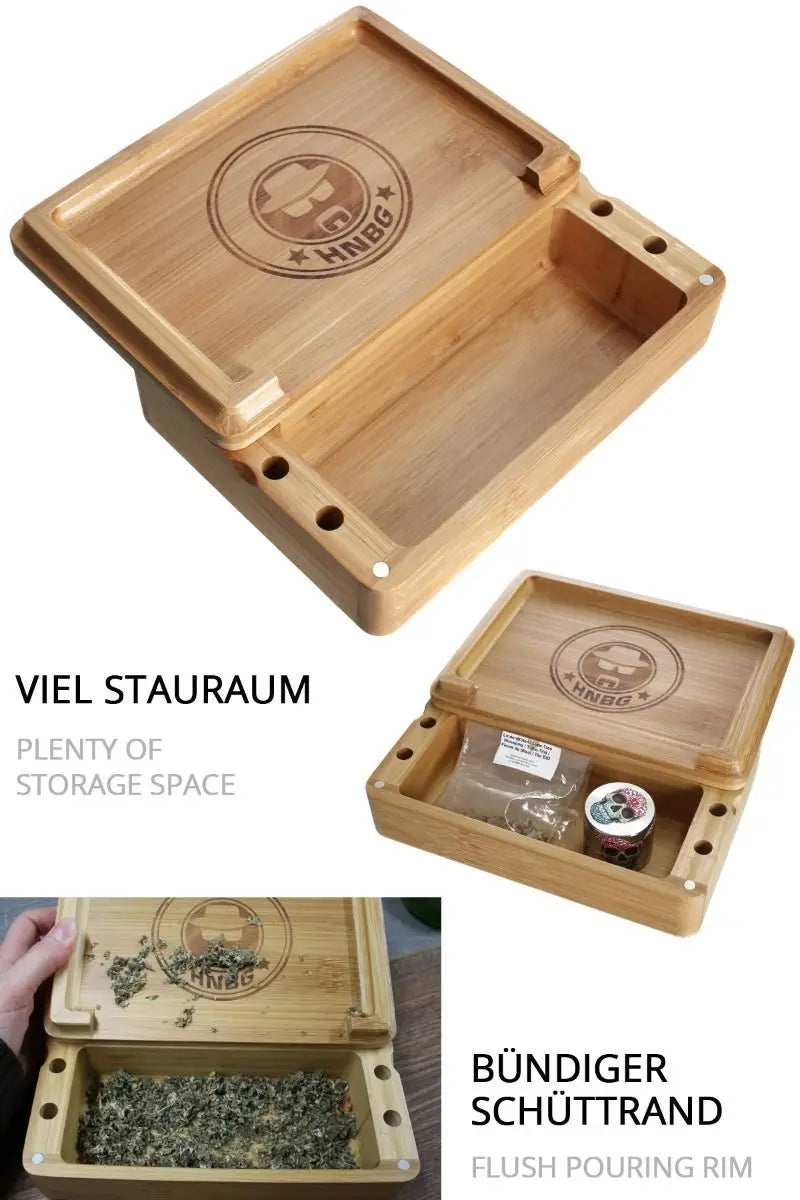 Dreh- & Stoner Box Heisenberg 20x14x6 cm | Bambus Rolling Tray mit Magnetverschluss & Staufächern