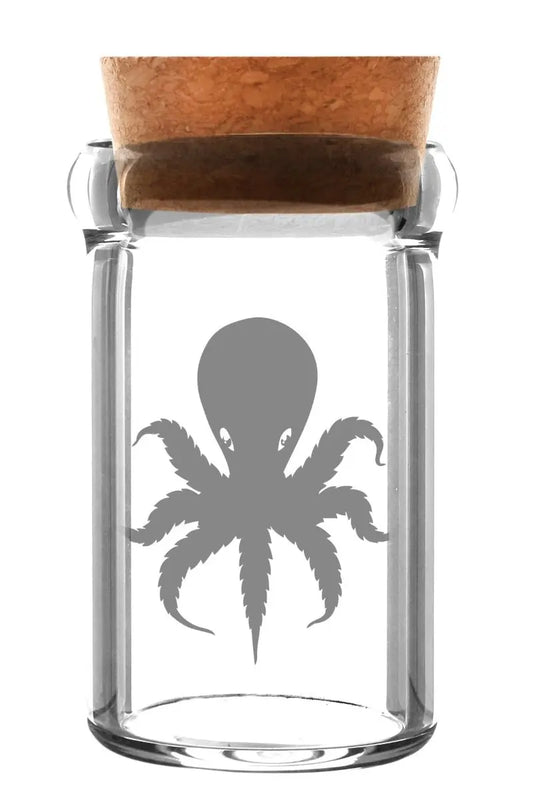 Octopus Glasbehälter mit Korken | Weedjar Vorratsglas 135 ml | Sandgestrahltes Motiv, luftdicht & aromadicht