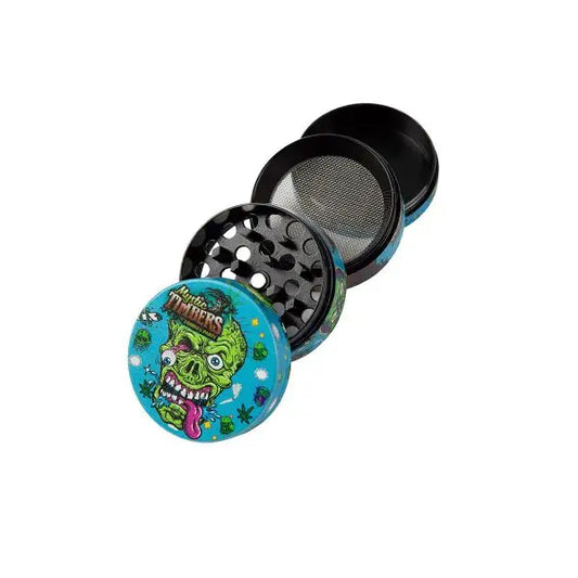 Mystik Timbers Zombie Grinder | 4-teilig Ø40mm | Kräutermühle mit Sieb & Spachtel | Verschiedene Motive