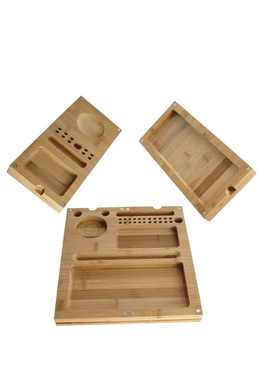 Heisenberg Rolling Tray Mega aus Bambus – 3-teiliges Magnet-Set mit Fächern & Mulden