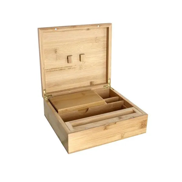 Rolling Box BIG aus Bambus – 22×19,5×8 cm | XXL Organizer mit 5 Fächern, Kräuterbox & Magnetverschluss | Personalisierbar