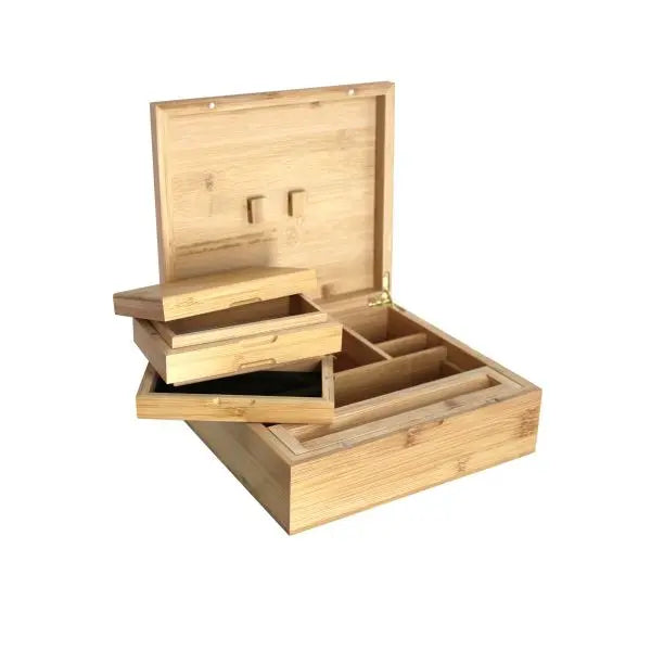 Rolling Box BIG aus Bambus – 22×19,5×8 cm | XXL Organizer mit 5 Fächern, Kräuterbox & Magnetverschluss | Personalisierbar