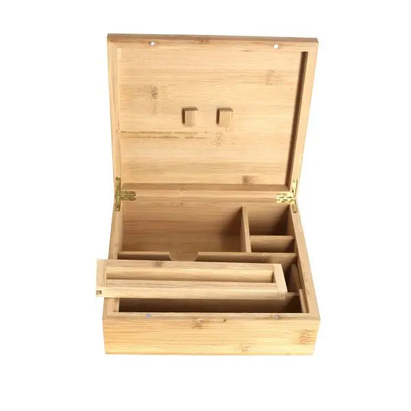 Rolling Box BIG aus Bambus – 22×19,5×8 cm | XXL Organizer mit 5 Fächern, Kräuterbox & Magnetverschluss | Personalisierbar