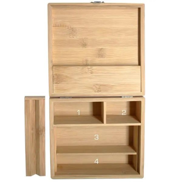 Rolling Box Typ 3 aus Bambus – 19×17×6 cm | Organizer mit mehreren Fächern & V-Block Drehhilfe | Personalisierbar