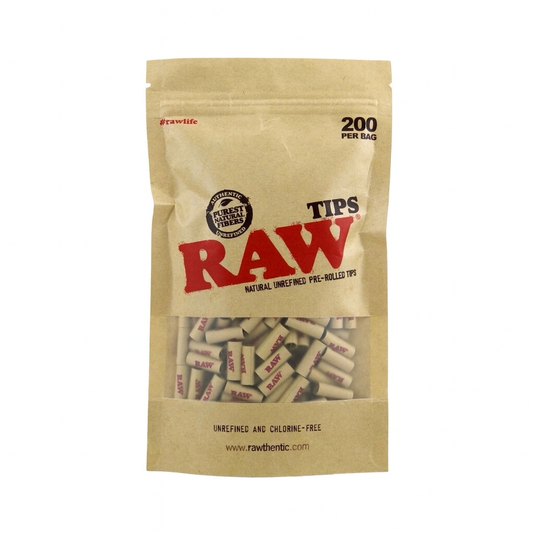 RAW PreRolled Tips 200 Stück – vorgerollte Filter Tips | Unbleached | 7×18 mm | Wiederverschließbarer Beutel
