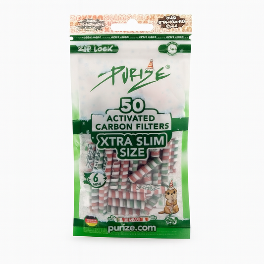 Purize Aktivkohlefilter XTRA Slim 6mm XMAS Edition 50 Stueck Limited Weihnachts Design Kokos Aktivkohle