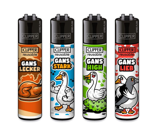 4er Set Clipper Reibrad Feuerzeuge – Gänse Mix | Original, nachfüllbar & langlebig