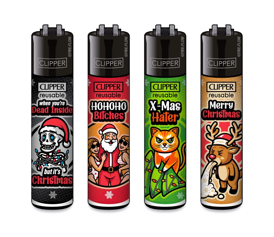 Clipper Feuerzeug Original – 4er Set – verschiedene Motive – nachfüllbar – Reibrad