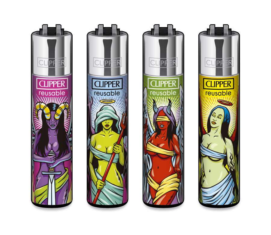 Clipper Feuerzeug Original – 4er Set – verschiedene Motive – nachfüllbar – Reibrad