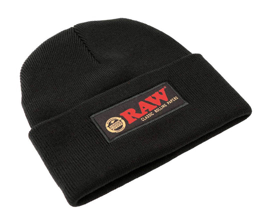 RAW Stash Beanie Mütze mit Geheimfach – Schwarz & Beige – Winter Strickmütze mit versteckter Tasche