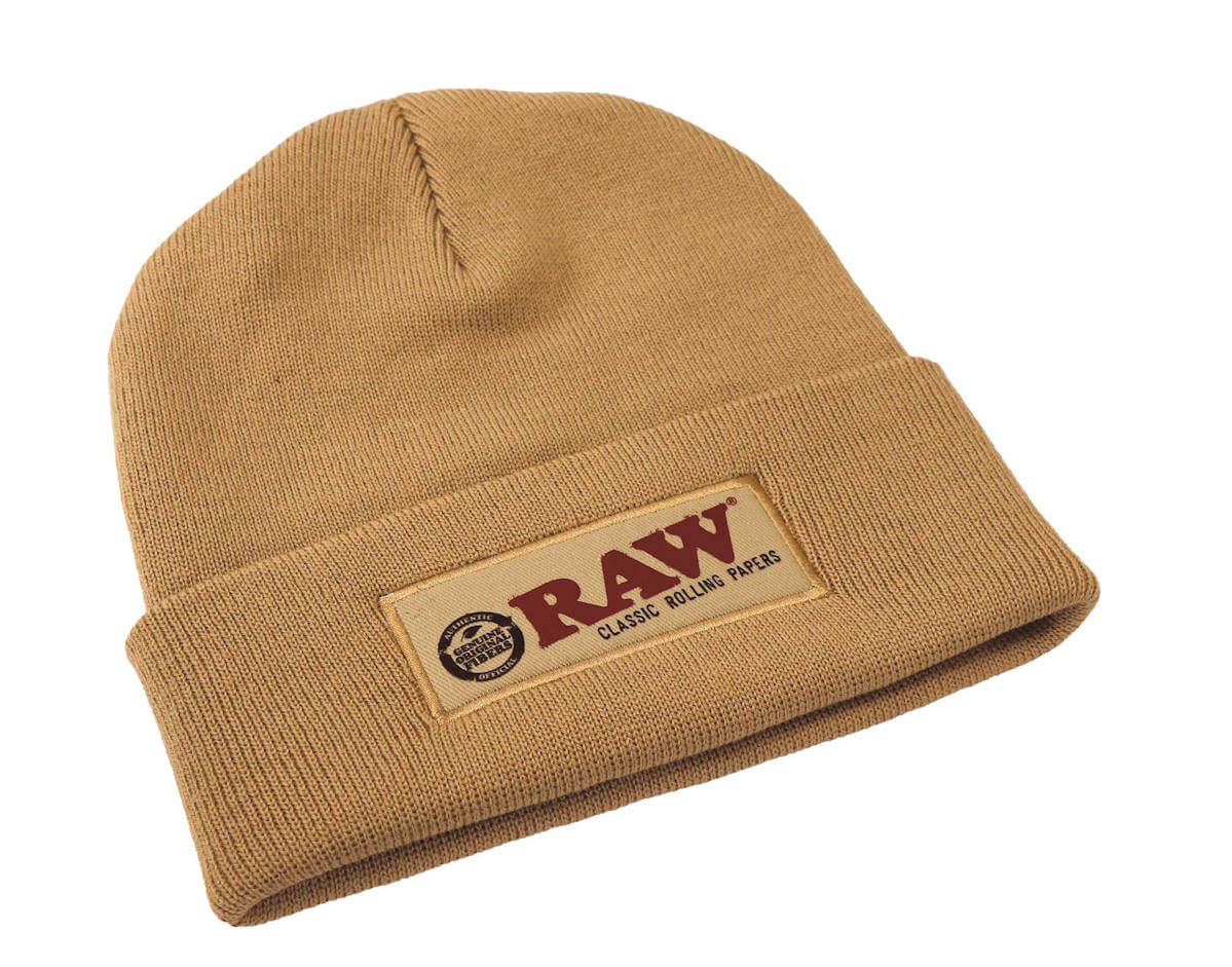 RAW Stash Beanie Mütze mit Geheimfach – Schwarz & Beige – Winter Strickmütze mit versteckter Tasche